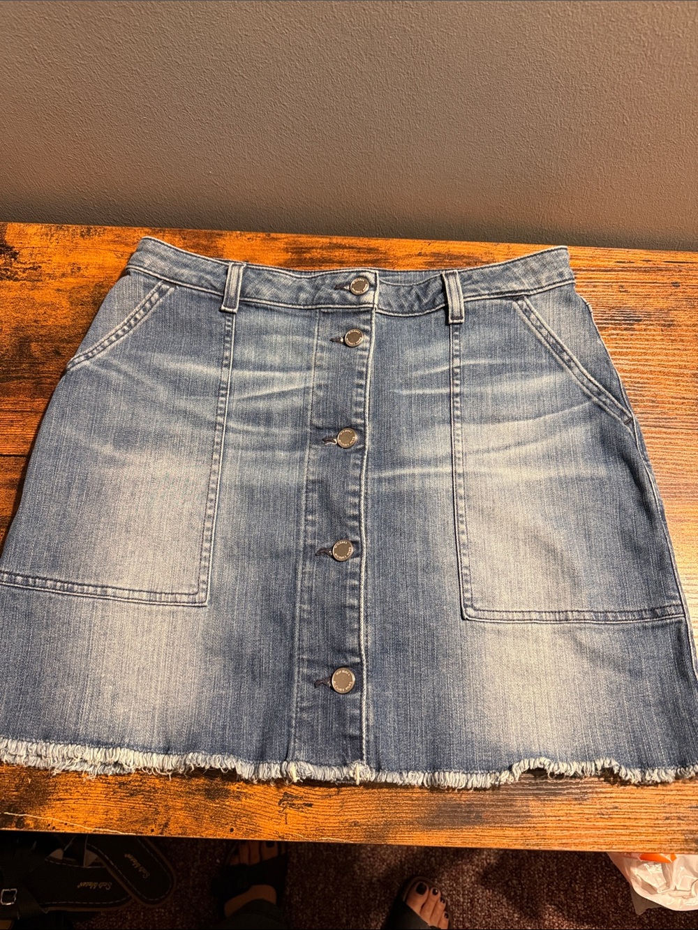 Michael Kors Light Blue Button-Front Denim Mini Skirt